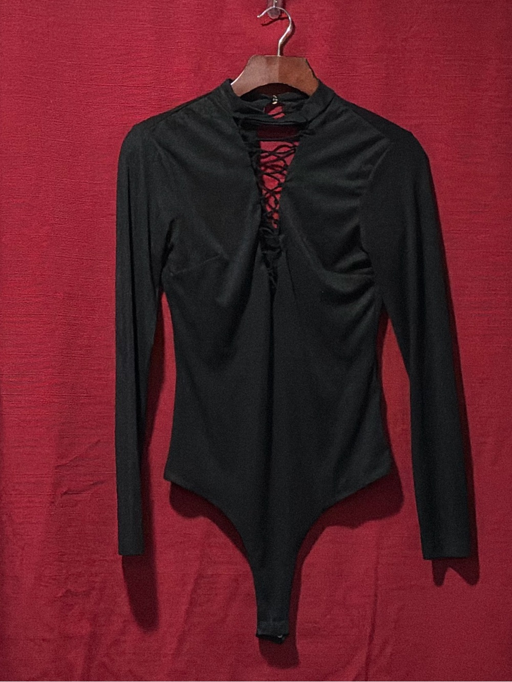 SHEIN Black Long Sleeve Lace-Up Bodysuit